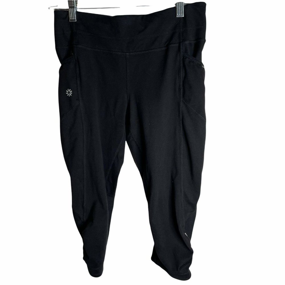 Athleta Women’s S Black Nylon Blend Capri Leggings Reflective Pockets Yoga